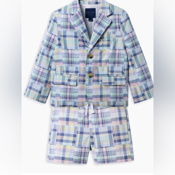Janie and Jack Multicolor Patchwork Blazer Shirt and Shorts Set